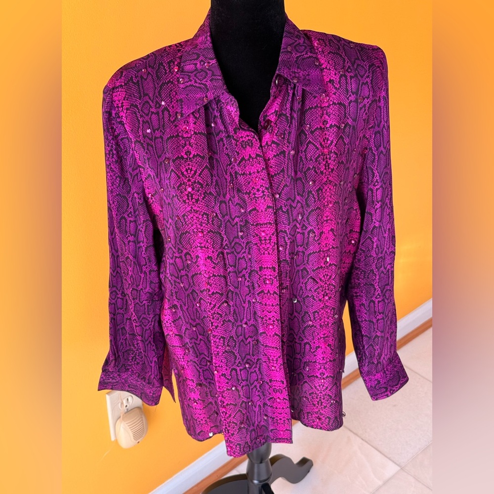 Diane Gilman Fuchsia and Black Snake Print Blouse